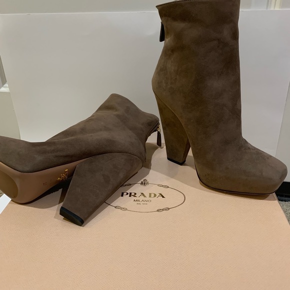 Prada buff brown platform back zip mid boots 7 - Picture 7 of 7